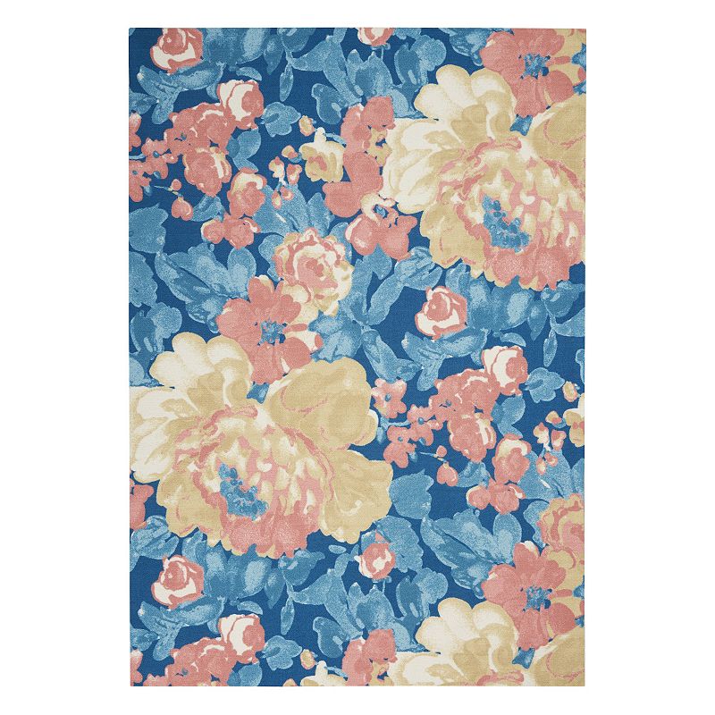 Waverly Sun N Shade Floral Fun Blue Outdoor Rug, 4X6 Ft