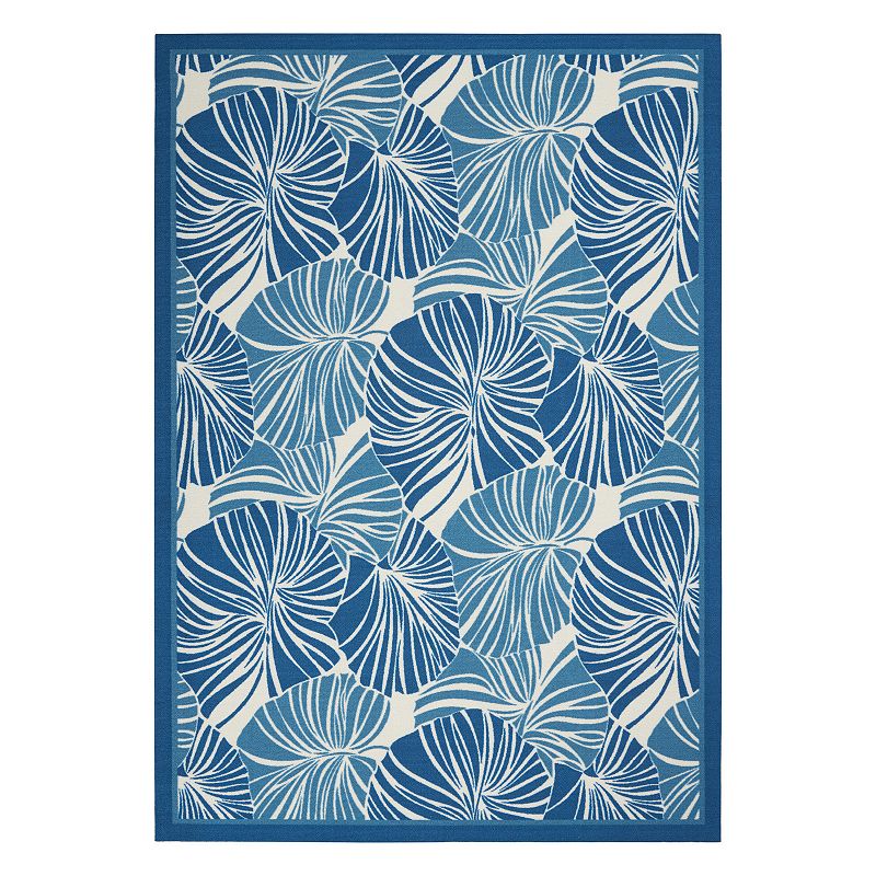 Waverly Sun N' Shade Palm Leaf Indoor Outdoor Rug, Blue, 5X7.5 Ft
