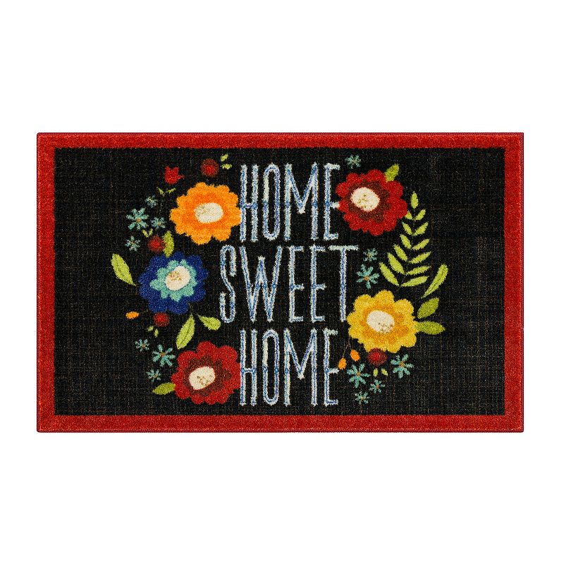 Mohawk Home Home Sweet Home Flowers Accent Kitchen Rug, Black, 3PC Set