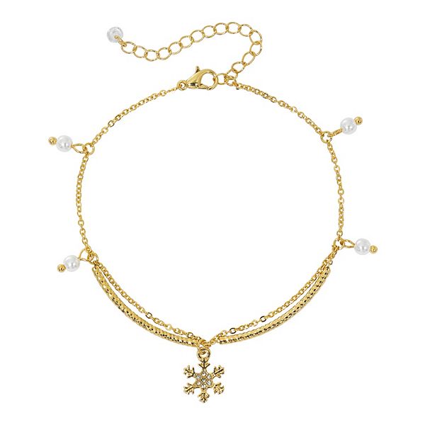 Gold-Tone Snowflake & Pearl Bracelet