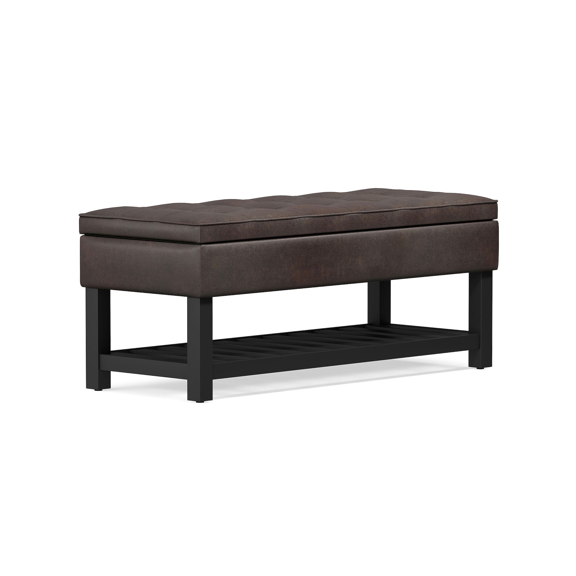 Simpli Home Cosmopolitan Storage Ottoman Bench, Distressed Brown