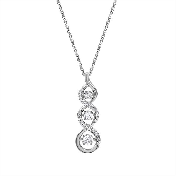 14k White Gold 1/2 Carat T.W. Three Stone Dancing Diamond Pendant