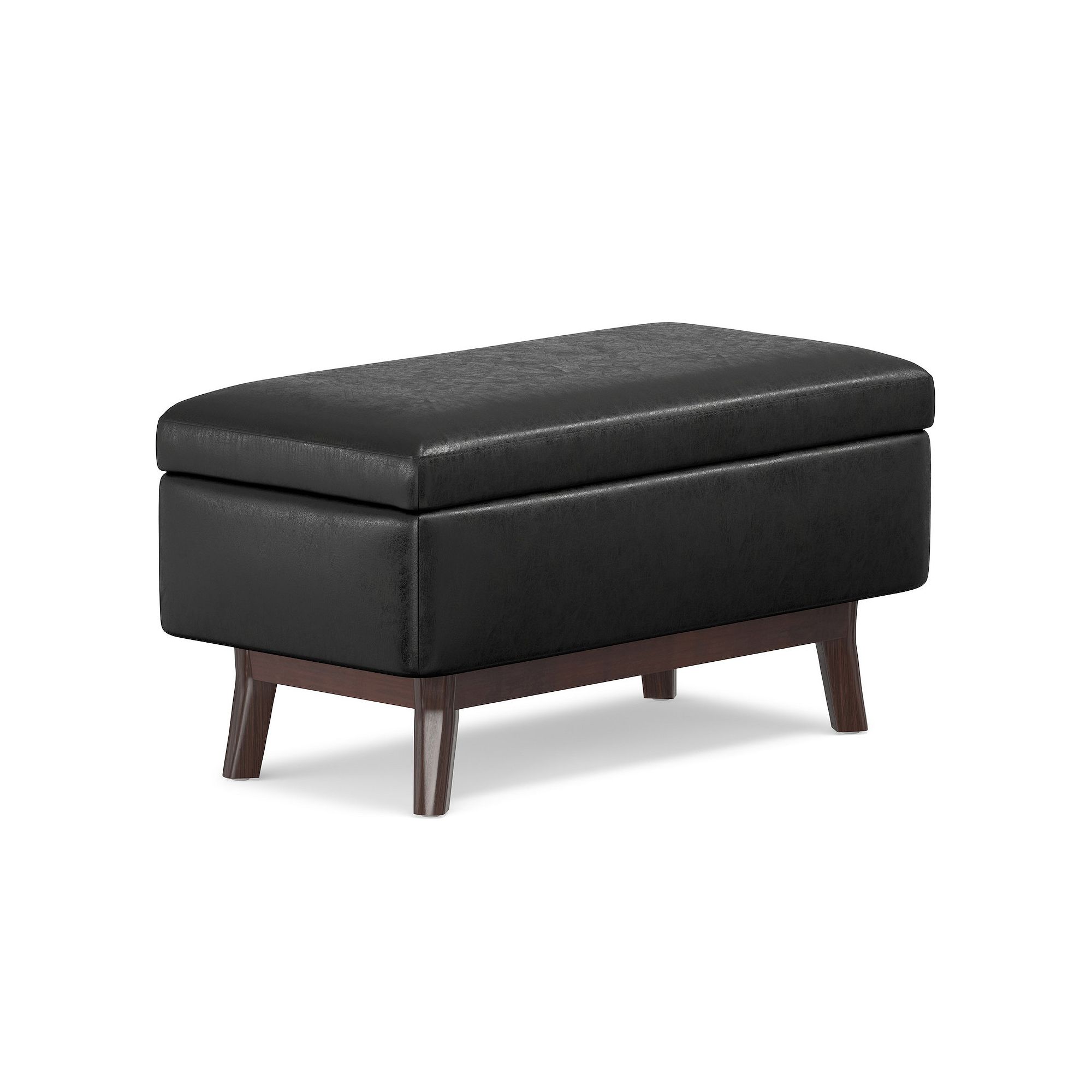 Simpli Home Owen Small Modern Storage Ottoman, Distressed Black