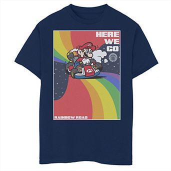 Boys 8-20 Mario Kart Mario Here We Go Rainbow Road Poster Graphic Tee