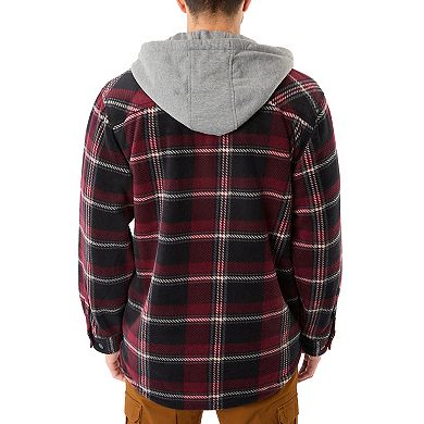 Men's Smith's Workwear Plaid Sherpa-Lined Microfleece Hooded Shirt Jacket