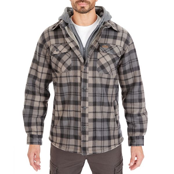 Men's Smith's Workwear Plaid Sherpa-Lined Microfleece Hooded Shirt Jacket