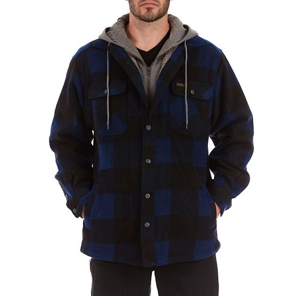 Men's Smith's Workwear Plaid SherpaLined Microfleece Hooded Shirt Jacket