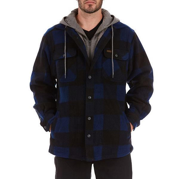 Men's Smith's Workwear Plaid Sherpa-Lined Microfleece Hooded Shirt Jacket