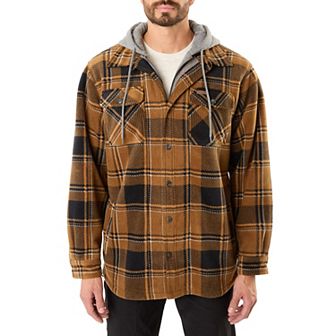 Men's Smith's Workwear Plaid Sherpa-Lined Microfleece Hooded Shirt Jacket