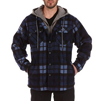 Men's Smith's Workwear Plaid Sherpa-Lined Microfleece Hooded Shirt Jacket