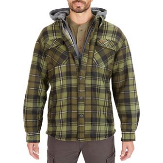 Men's Smith's Workwear Plaid Sherpa-Lined Microfleece Hooded Shirt Jacket