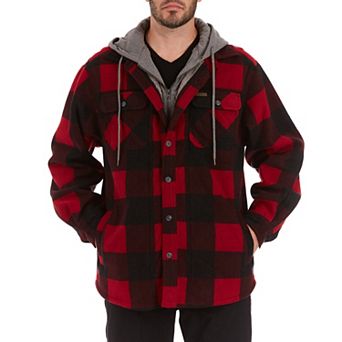 Men's Smith's Workwear Plaid Sherpa-Lined Microfleece Hooded Shirt Jacket