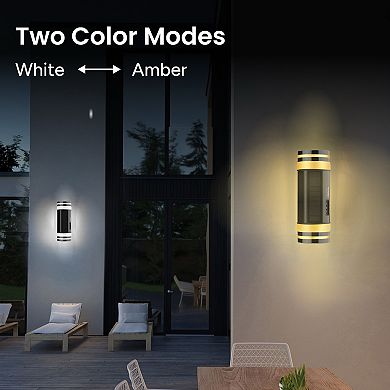 Techko Outdoor Solar Wall Sconce Light Bi-directional - Cylinder Design