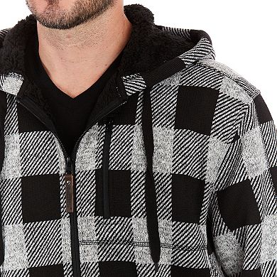 Men's Smith's Workwear Buffalo Plaid Sweater Fleece Hooded Jacket