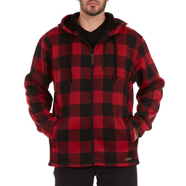 Men's Smith's Workwear Buffalo Plaid Sweater Fleece Hooded Jacket