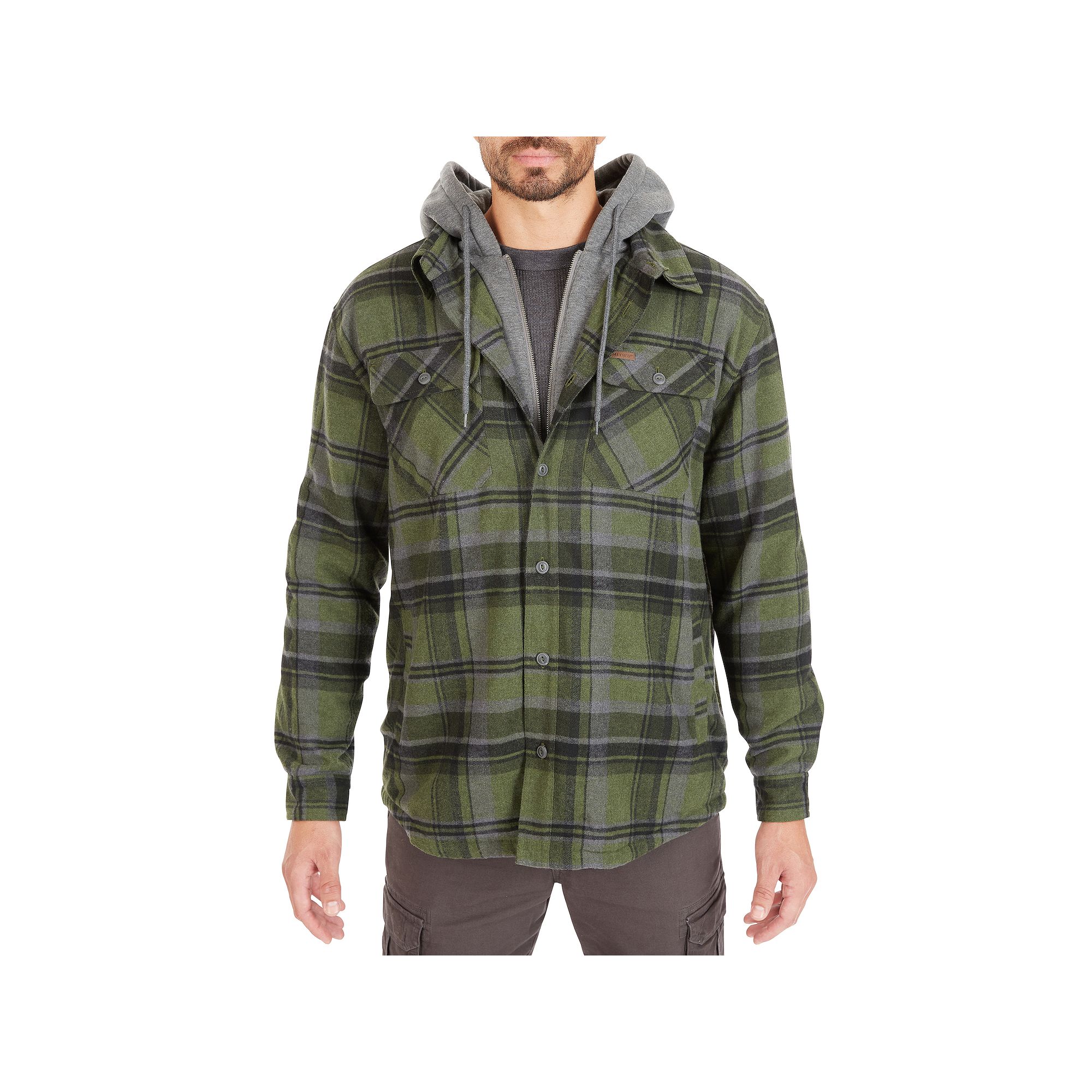 Men’s Sherpa-Lined Hooded Flannel Shirt Jacket, Mens, Size: XXL, Green