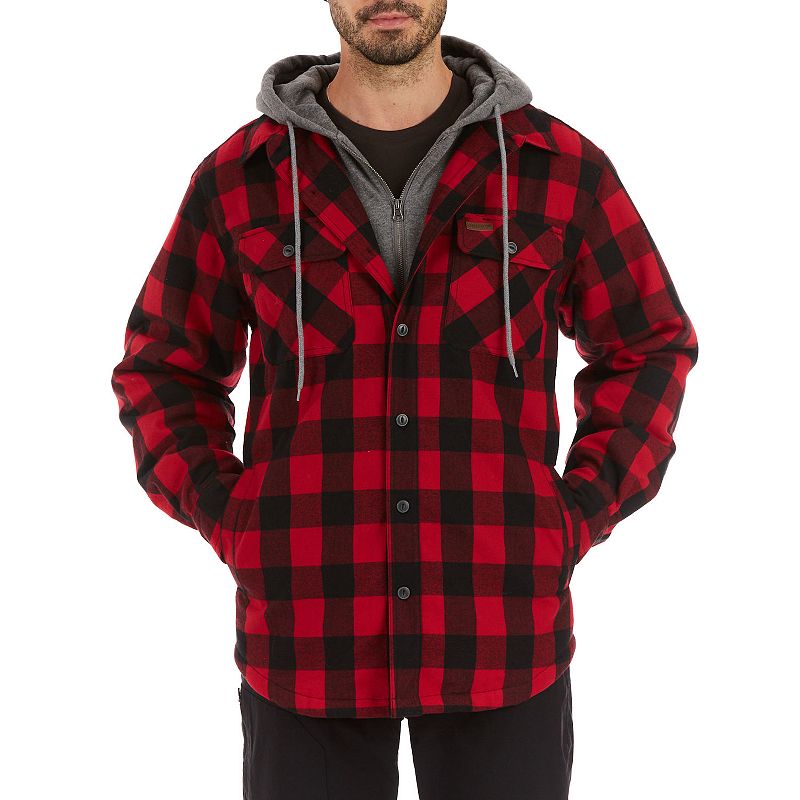 Mens Smiths Workwear Sherpa-Lined Hooded Flannel Shirt Jacket, Size: Medi