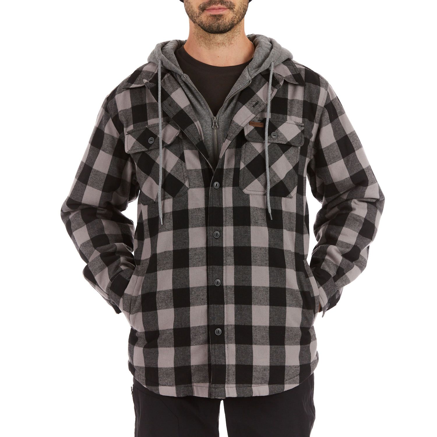 mens sherpa lined flannel jacket with hood