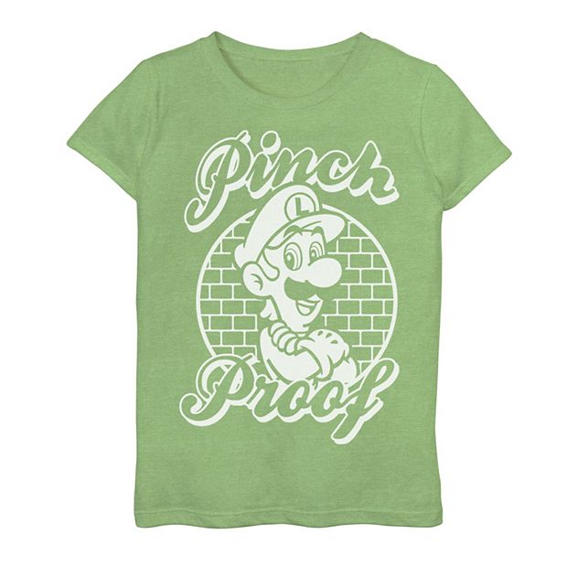 Green Nintendo Mario Pinch 4-16 Tee Super St. Luigi Proof Graphic Patty\'s Girls