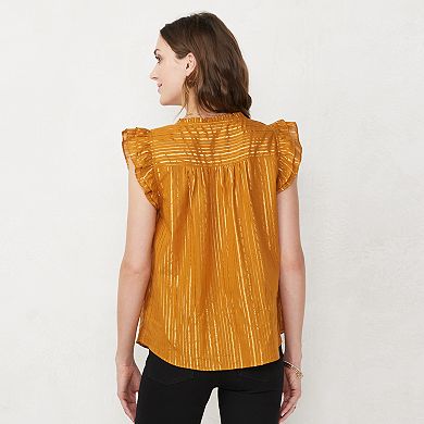 Women's LC Lauren Conrad Ruffle Shoulder V-Neck Top