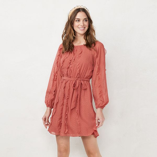 Women's LC Lauren Conrad Belted Cascading Ruffle Dress