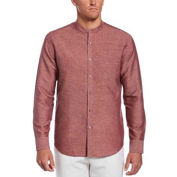 Men's Cubavera Regular-Fit Linen-Blend Banded-Collar Button-Down Shirt