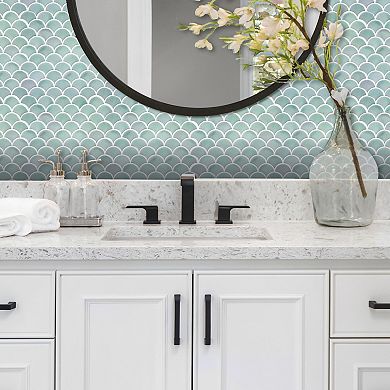Roommates Aqua Scallop Peel And Stick Backsplash