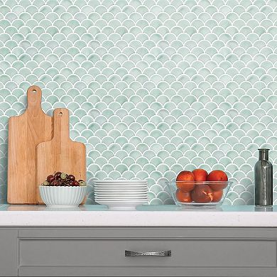 Roommates Aqua Scallop Peel And Stick Backsplash