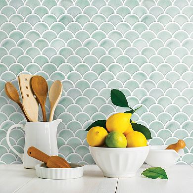 Roommates Aqua Scallop Peel And Stick Backsplash