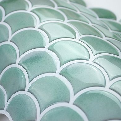 Roommates Aqua Scallop Peel And Stick Backsplash