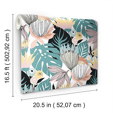 Roommates Retro Tropical Leaves P&S Wallpaper
