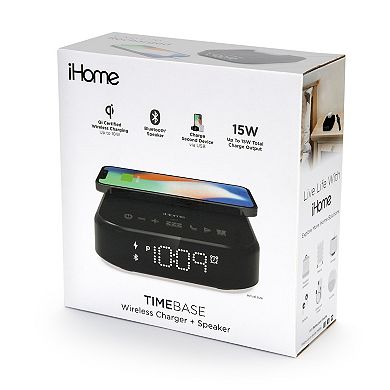 iHome iBTW22 Timebase II Dual Charging Bluetooth Alarm Clock with Wireless & USB Charging