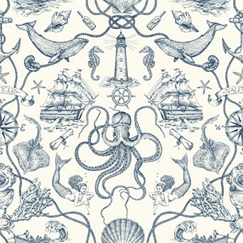 Roommates Deep Sea Toile Peel & Stick Wallpaper