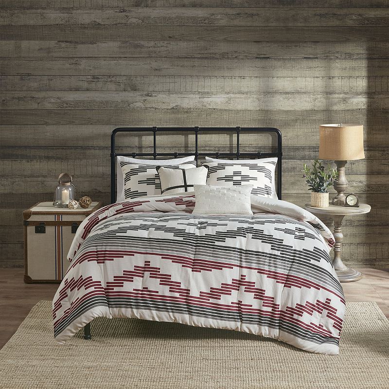 Woolrich Simons 5-Piece Herringbone Comforter Set with Throw Pillows, Grey,