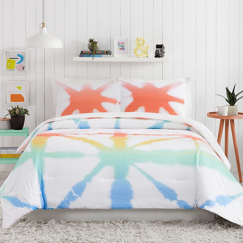 Makers Collective Tie Dye Rainbow Comforter Set with Shams, Multicolor, Ful