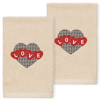 Linum Home Textiles Love Hearts Embroidered Luxury Turkish 2-pack Cotton Hand Towels Set