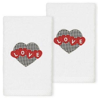 Linum Home Textiles Love Hearts Embroidered Luxury Turkish 2-pack Cotton Hand Towels Set