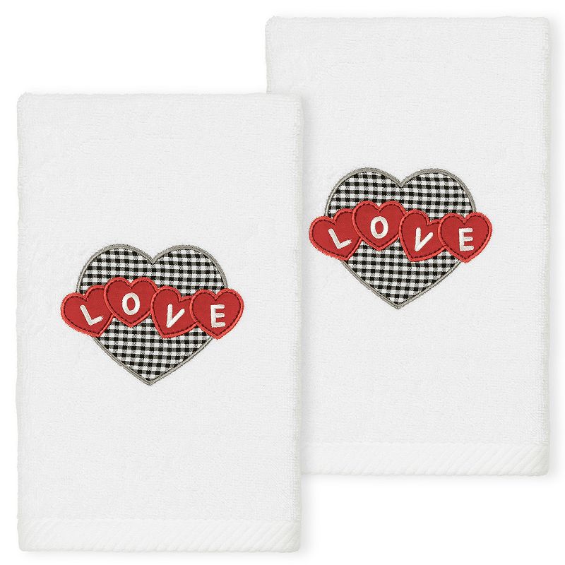 Linum Home Textiles Love Hearts Embroidered Luxury Turkish 2-pack Cotton Ha