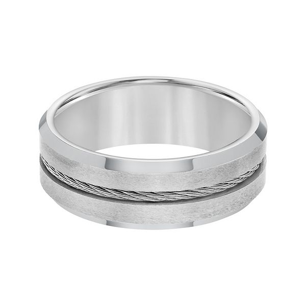AXL Tungsten Beveled Edge with Steel Cable Inlay Men's Wedding Band