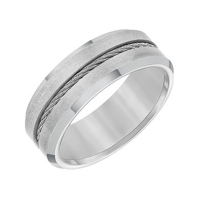 AXL Tungsten Beveled Edge with Steel Cable Inlay Men's Wedding Band