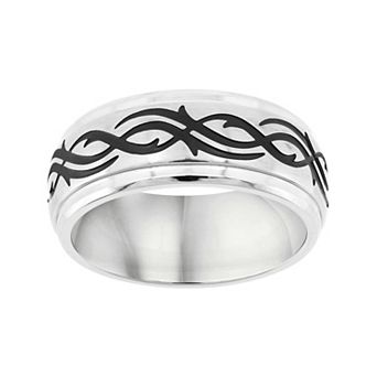 AXL Stainless Steel Black Scroll Men's Wedding Band