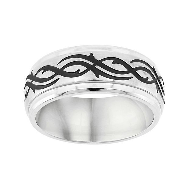 STEEL NATION Men's Black Celtic Cross Wedding Band Ring - 8mm Stainless Steel, Comfort Fit