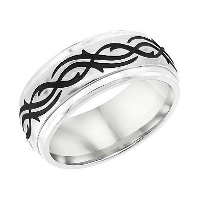 AXL Stainless Steel Black Scroll Men's Wedding Band