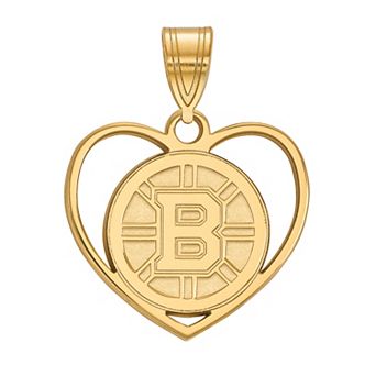 LogoArt Boston Bruins Sterling Silver Heart Pendant Necklace