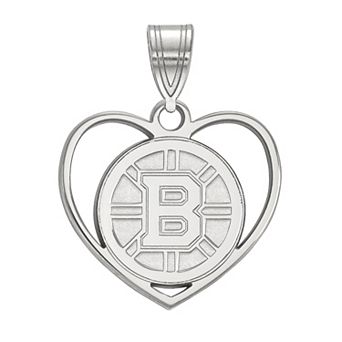 LogoArt Boston Bruins Sterling Silver Heart Pendant Necklace