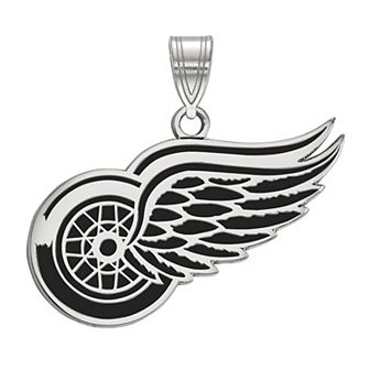 LogoArt Detroit Red Wings Sterling Silver Large Enamel Pendant Necklace