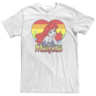 Big & Tall Disney The Little Mermaid Ariel Rainbow Striped Heart Portrait Tee