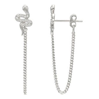 PRIMROSE Sterling Silver Cubic Zirconia Snake Chain Drop Earrings