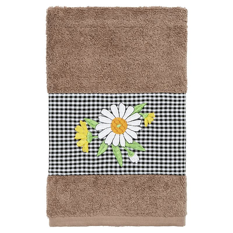 Linum Home Textiles Turkish Cotton Daisy Embellished Hand Towel, Brown