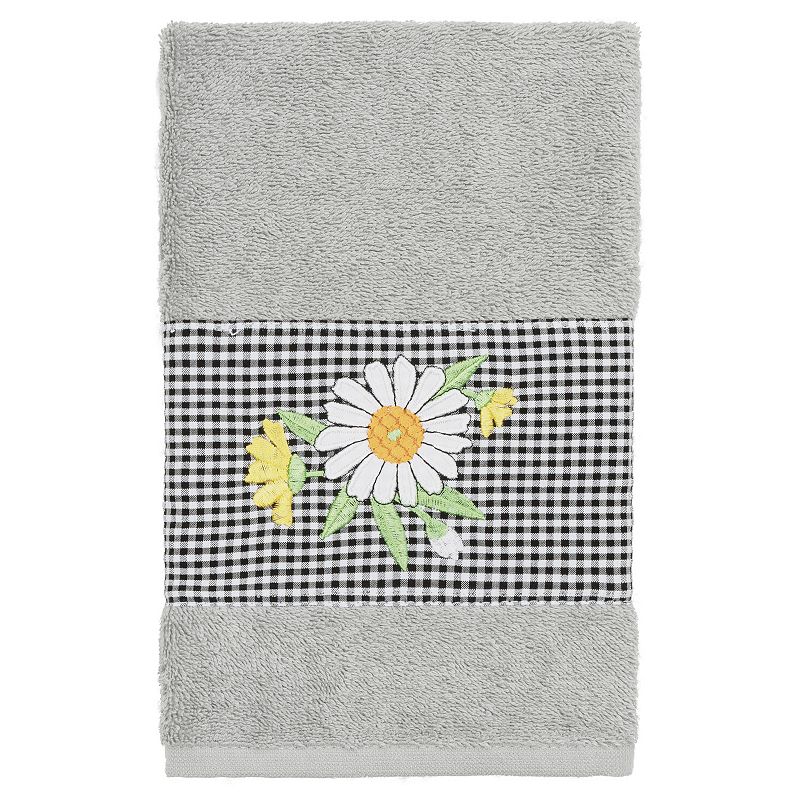 Linum Home Textiles Turkish Cotton Daisy Embellished Hand Towel, Light Grey